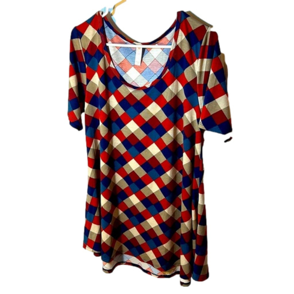 LuLaRoe Plaid Checkered Short Sleeve Shirt NWT Small - Picture 2 of 6